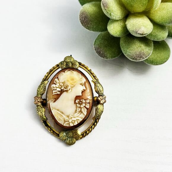 Victorian 19th Century Cameo Carved Shell Brooch & Pendant - Picture 2 of 9